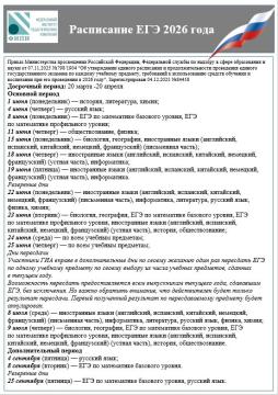 Расписание ЕГЭ на 2026 год